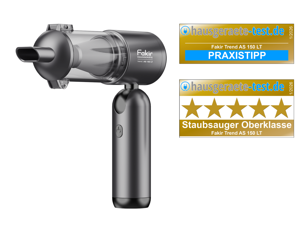 Fakir trend | AS 150 LT (anthrazit/schwarz), 4in1 Multifunktions Akku-Handstaubsauger (Saugen, Aufblasen, Ausblasen und Vakuumieren), 120 Watt BLDC Hochleitsungsmotor - 1