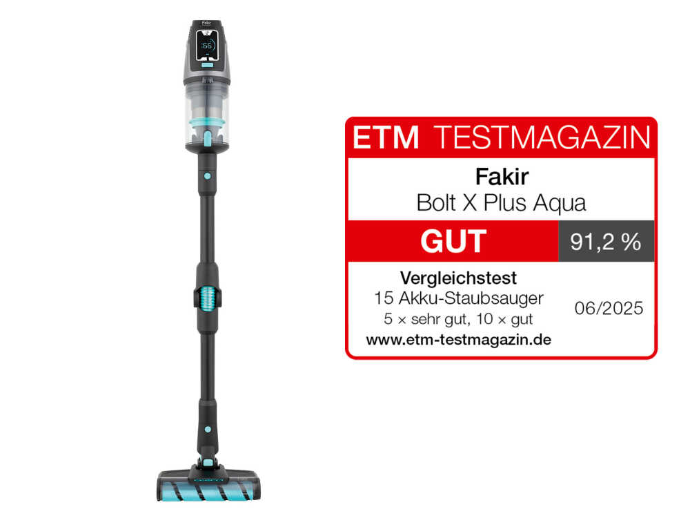 Fakir Bolt X Plus Aqua, 2 in 1 Akku Hand- und Stielstaubsauger mit Wischfunktion, 550 W, BLDC-Motor, 24 kPa/200 Airwatt, HEPA H13 - 1
