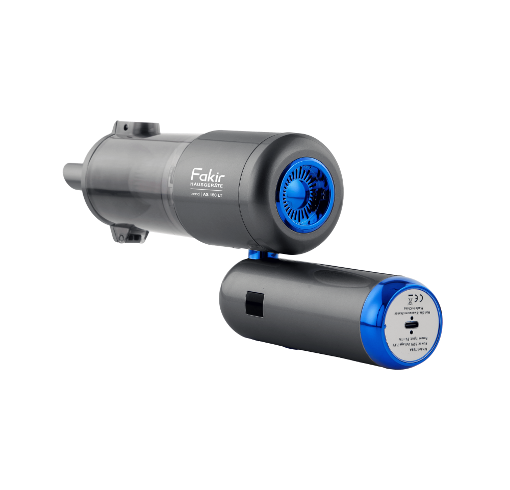 Fakir trend | AS 150 LT (anthrazit/blau), 4in1 Multifunktions Akku-Handstaubsauger (Saugen, Aufblasen, Ausblasen und Vakuumieren), 120 Watt BLDC Hochleitsungsmotor - 6