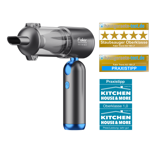 Fakir trend | AS 150 LT (anthrazit/blau), 4in1 Multifunktions Akku-Handstaubsauger (Saugen, Aufblasen, Ausblasen und Vakuumieren), 120 Watt BLDC Hochleitsungsmotor - FAKİR